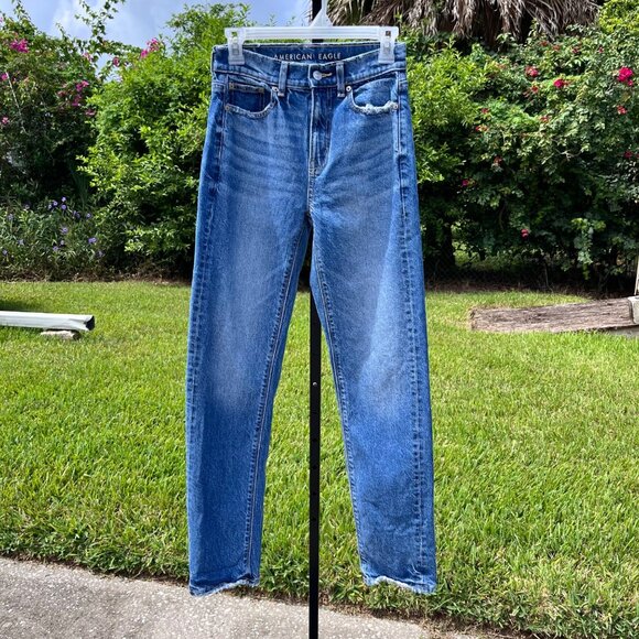 American Eagle Denim - American Eagle Blue Super High Rise Straight Stretch Jeans Size 00